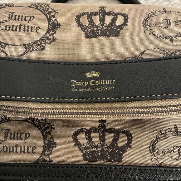 A Juicy Couture tan And Black Medium Backpack With Crown And Key. Fold Over Top - Picture 5 of 13